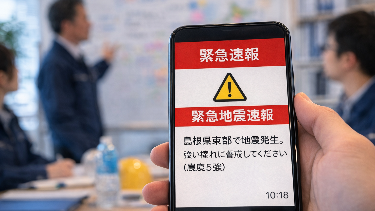 Emergency Earthquake Alert on Smartphone During BCP Office Discussion